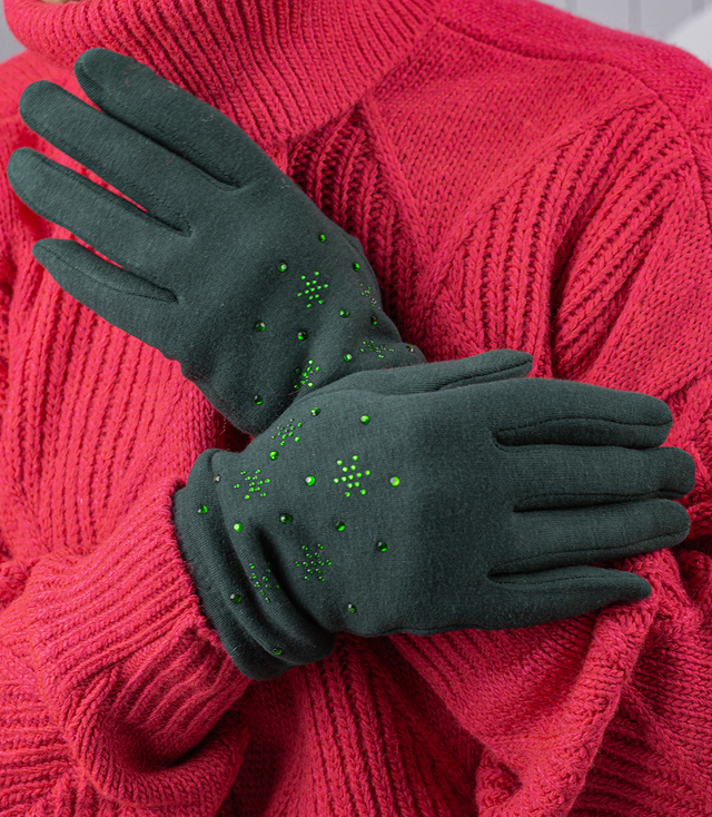 Women's insulated gloves Touch Five-fingered with rhinestones