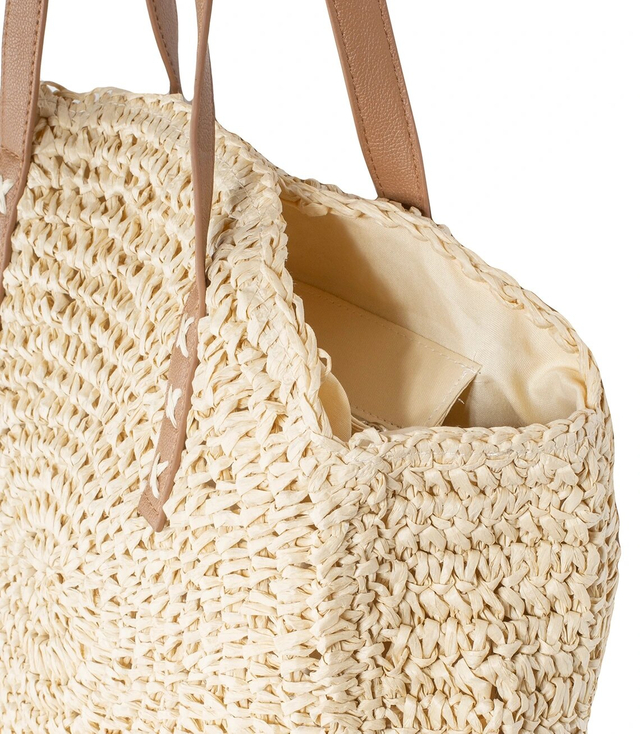 Large round woven straw beach bag 