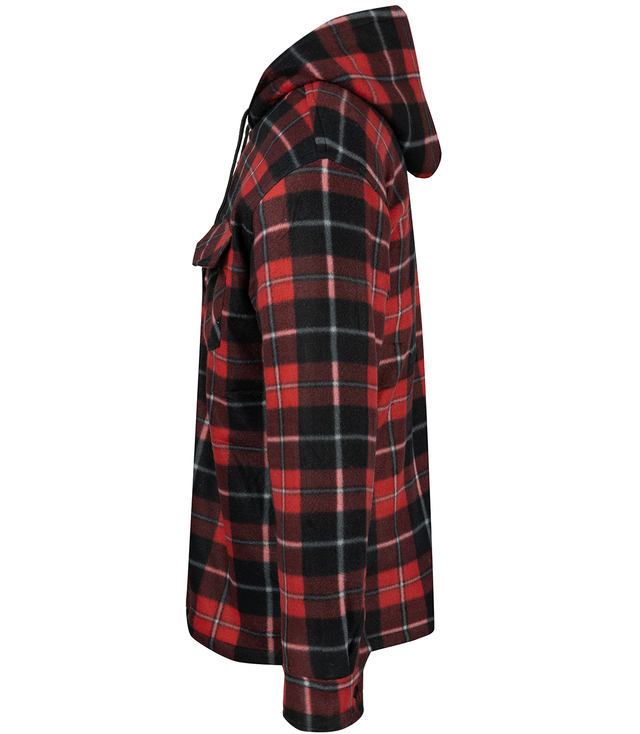 Warm fleece men's plaid shirt with hood insulated with faux fur