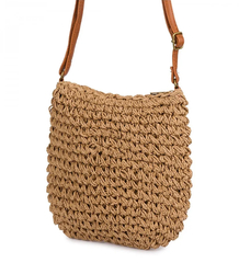 Small summer shoulder bag made of paper raffia adjustable strap