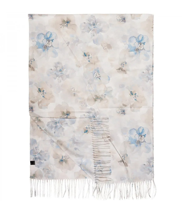 Women's scarf with floral motif and tassels elegant