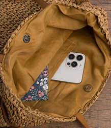 Torebka shopper boho z plecionki z troczkami i podszewką