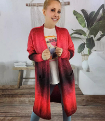 Kardigan długi gruby sweter ombre kolorowy