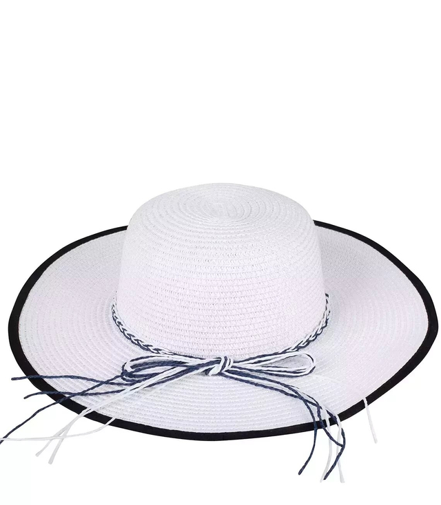 Women's raffia straw hat with black trim