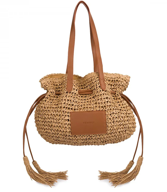 Braided boho bag with straps and tassels