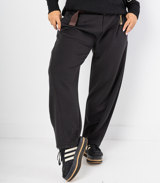 Women's banana fit fabric pants with belt LILIANA