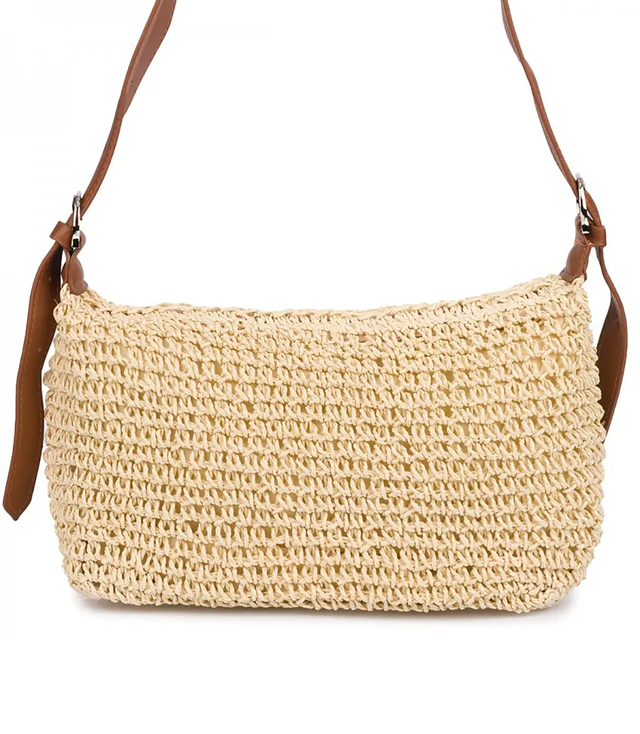 Boho raffia handbag with adjustable, thicker strap