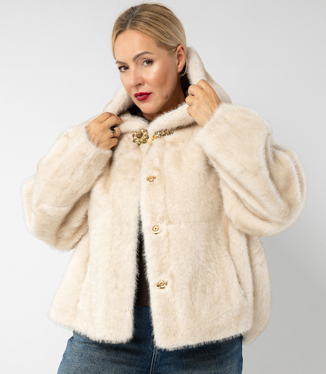 Luxury fur trapeze cut with gold elements AURORA