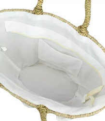 Large natural basket handbag trapezoidal lace
