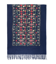 Women's scarf with embroidered pattern and tassels