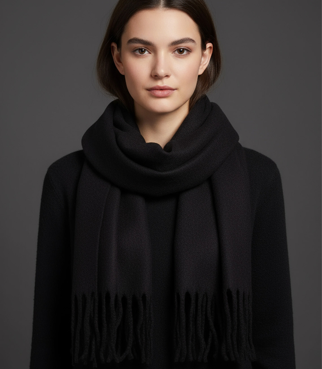 Elegant scarf with tassels in one color