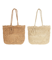 Large rectangular straw beach bag with openwork pattern