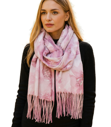Women's scarf with floral motif and tassels elegant