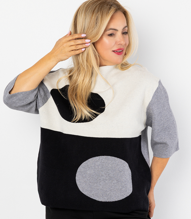 Elegant sweater with half turtleneck and geometric pattern DOT ART 