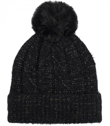 Warm women's cap with pompom and shiny thread autumn winter hat 