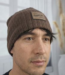 Knitted beanie hat with patch - style and comfort