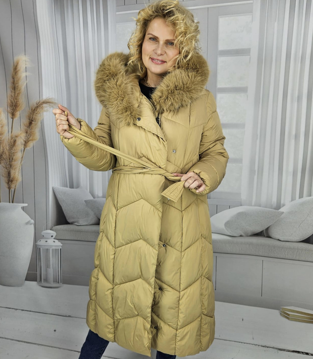 Long quilted winter warm coat with hood KELLY