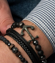 Zestaw bransoletek męskich kamień naturalny z kotwicą