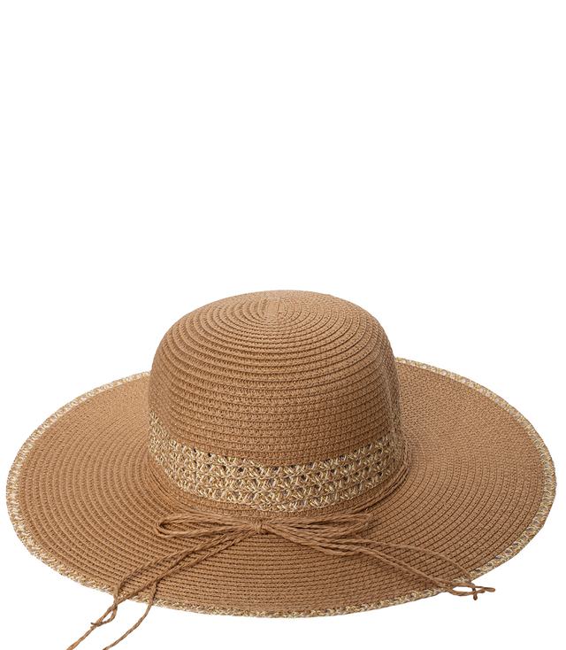 Women's gold thread straw hat with large brim