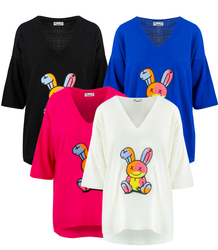 Thin women's sweater with a teddy bear, 3/4 sleeves, V-neck SELENA