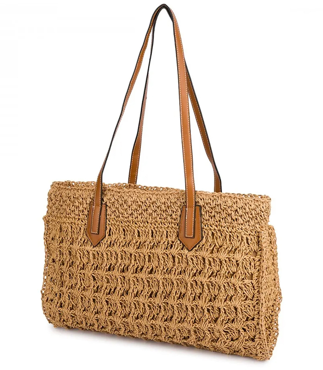 Openwork raffia bag with elegant handles boho style for summer