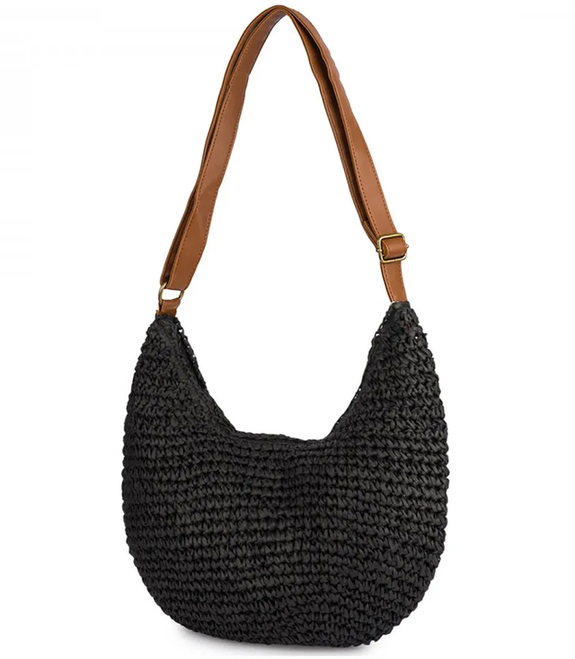Semi-circular boho handbag with eco-leather strap and zipper closure