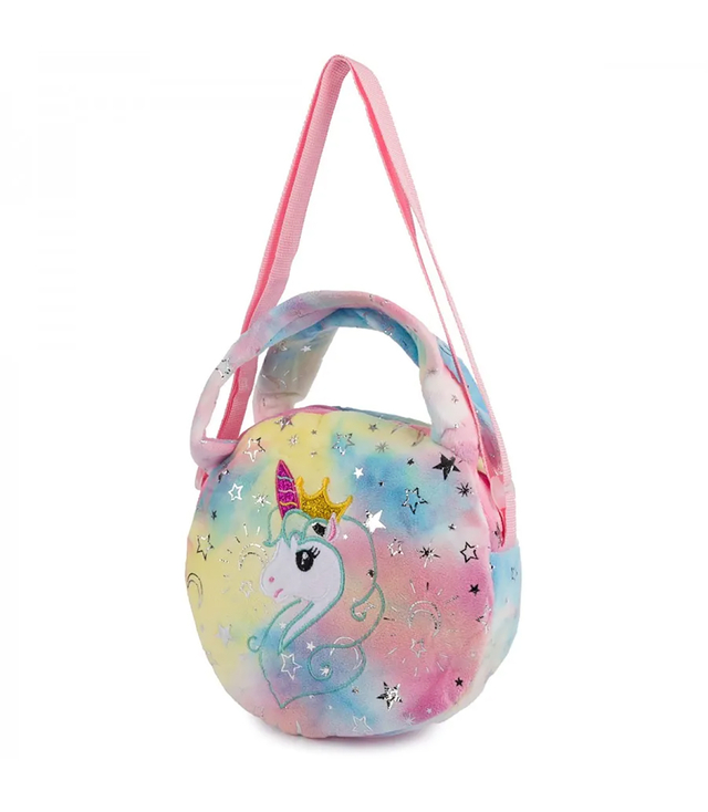 Children's round plush bag with unicorn