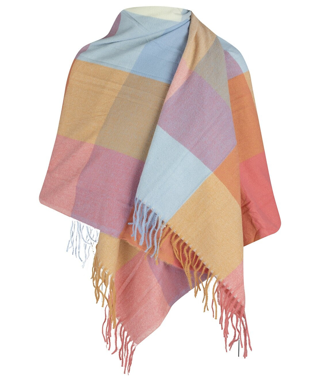 Warm shawl scarf checkered pastel knitted fabric