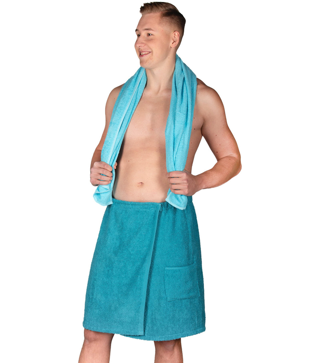 Men's sauna terry cloth kilt with pocket on elastic band