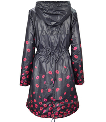 Light longer parka coat with flowers of poppies