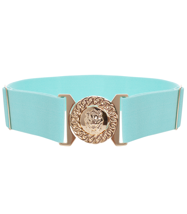 Women's belt with gold lion adjustable elastic