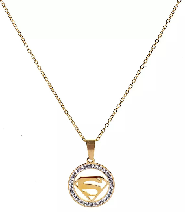 Superman gold chain necklace with crystals