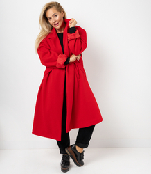 Women's long oversize coat with decorative belt KASIA