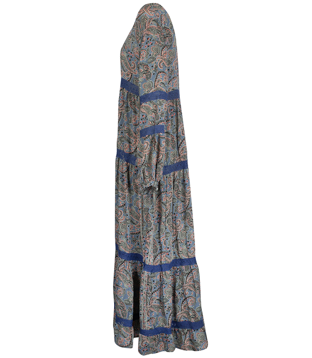 Long, airy ethnic dress with colorful patterns, MILANO silk