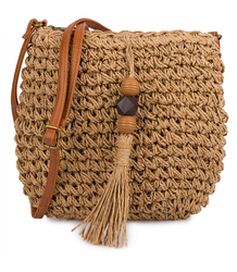 Small summer shoulder bag made of paper raffia adjustable strap