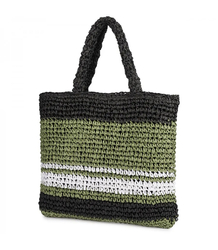 Large plaid shuttle bag with horizontal stripes with PARIS lettering