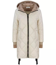Warm thick quilted jacket with a hood winter