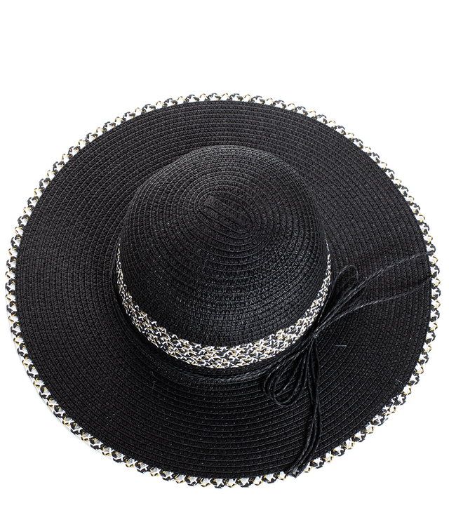 Women's gold thread straw hat with large brim