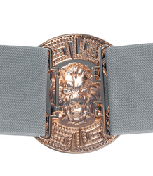 Women's belt with a gold lion and zircons, adjustable and elastic