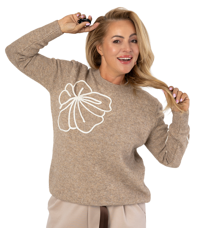 Classic women's sweater with 3D flower applique CLASSIC BLOOM