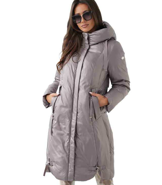 Long elegant women's winter coat insulated delicate sheen REGINA