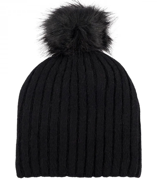 Warm ribbed women's cap with pom-pom autumn winter hat 