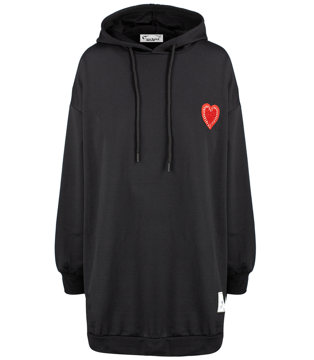 Long oversize dress sweatshirt with hood and heart patch LILLY