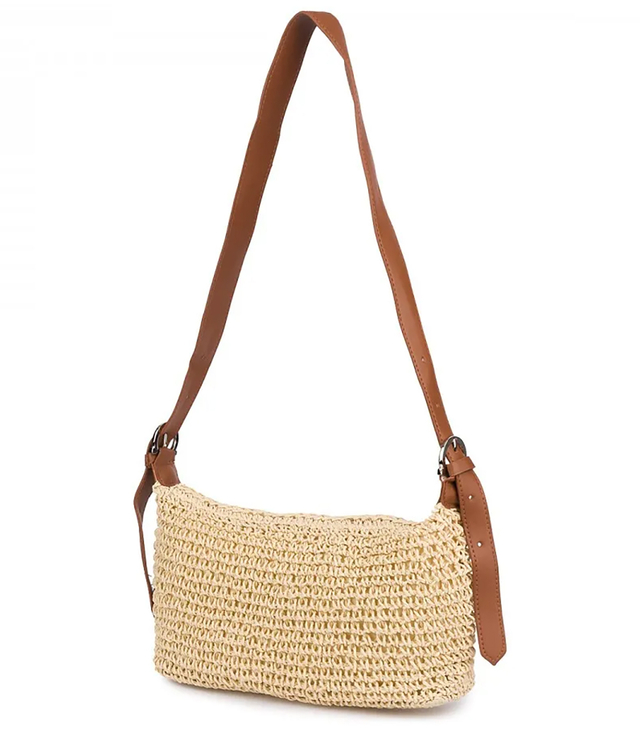 Boho raffia handbag with adjustable, thicker strap