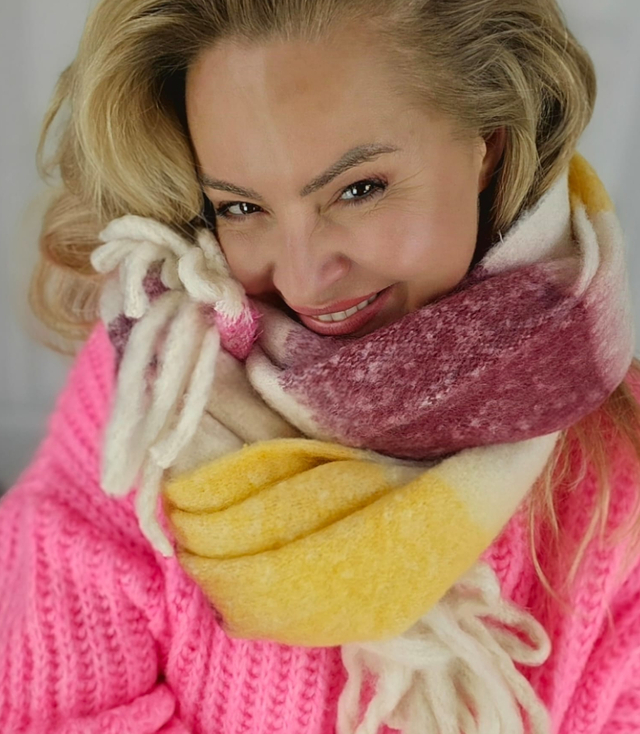 Warm scarf, stripes, fluffy knitwear