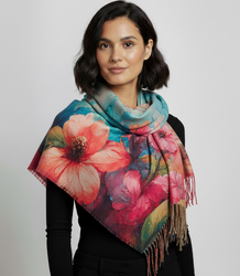 Elegant scarf large flowers with tassels