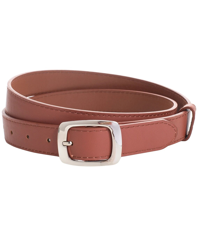 Smooth women's eco leather belt with silver buckle 3 cm