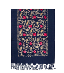 Women's folklore scarf with flower motif and tassels