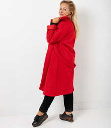Women's long oversize coat with decorative belt KASIA