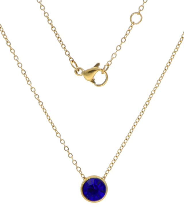 Necklace navy blue steel birthstone september